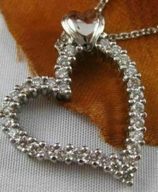 ESTATE 1CTW DIAMOND OPEN HANGING HEART 14K WHITE GOLD PENDANT + CHAIN
