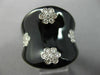 ESTATE LARGE .55CT DIAMOND & AAA BLACK ENAMEL 14KT WHITE GOLD MULTI FLOWER RING
