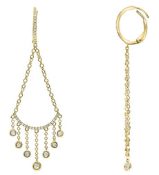 .34CT DIAMOND 14K YELLOW GOLD 3D ROUND CHANDELIER LEVERBACK FUN HANGING EARRINGS