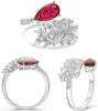 LARGE 2.12CT DIAMOND & AAA RUBY 18KT WHITE GOLD 3D PEAR SHAPE & ROUND FUN RING