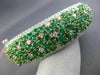 WIDE 10.90CT DIAMOND & COLOMBIAN EMERALD 18K 2 TONE GOLD CLUSTER BANGLE BRACELET
