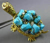 ESTATE WIDE 45.4CT DIAMOND & TURQUOISE 14K YELLOW GOLD HAPPY TURTLE PIN BROOCH
