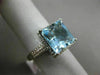 ESTATE LARGE 5.27CT AAA BLUE TOPAZ 14KT WHITE GOLD SQUARE HALO FILIGREE FUN RING