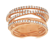 ESTATE WIDE .93CT DIAMOND 14KT ROSE GOLD CLASSIC MULTI ROW CRISS CROSS FUN RING