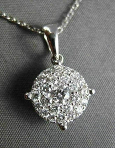 ESTATE LARGE .44CT ROUND DIAMOND 14KT WHITE GOLD CLUSTER 4 PRONG PENDANT & CHAIN
