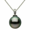 ESTATE .02CT DIAMOND & AAA TAHITIAN PEARL 18KT WHITE GOLD ROUND FLOATING PENDANT