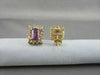 ESTATE RECTANGLE 3.5CT DIAMOND & AMETHYST 14K YELLOW GOLD EARRINGS