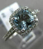 ESTATE .99CT DIAMOND & AAA AQUAMARINE 14KT WHITE GOLD SQUARE HALO ENGAGEMET RING