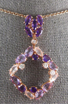 3.51CT DIAMOND & AAA AMETHYST & PINK QUARTZ 14K ROSE GOLD SQUARE ETOILE NECKLACE