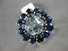 ESTATE 5.40CT AAA SAPPHIRE & AQUAMARINE 14KT WHITE GOLD FLOWER HEXAGON FUN RING