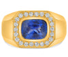LARGE 3.18 CT DIAMOND AAA SAPPHIRE 14KT YELLOW GOLD CUSHION SOLITAIRE MEN'S RING