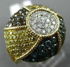 ESTATE LARGE 2.26CT MULTI COLOR DIAMOND 14KT YELLOW GOLD RAINBOW UMBRELLA RING