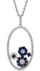 ESTATE .77CT DIAMOND & AAA SAPPHIRE 14KT WHITE GOLD FLOWER OVAL FLOATING PENDANT