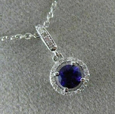 ESTATE .48CT DIAMOND & AAA AMETHYST 14KT WHITE GOLD ROUND HALO FLOATING PENDANT