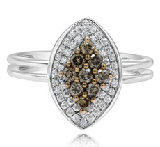 .73CT WHITE & CHOCOLATE FANCY DIAMOND 14KT WHITE GOLD MARQUISE SHAPE PAVE RING