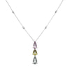 8.20CT DIAMOND & AAA MULTI COLOR SAPPHIRE 18KT WHITE GOLD 3 STONE LOVE NECKLACE
