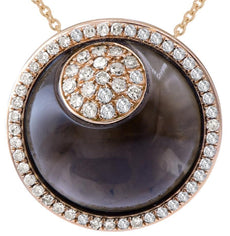 8.54CT DIAMOND & AAA SMOKEY QUARTZ 14KT ROSE GOLD 3D CIRCULAR FUN LOVE NECKLACE