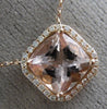 ESTATE LARGE 2.14CT DIAMOND & AAA MORGANITE 14KT ROSE GOLD SQUARE HALO NECKLACE