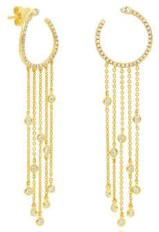 .44CT DIAMOND 14KT YELLOW GOLD MOON SHAPE MULTI ROW BY THE YARD HANGING EARRINGS