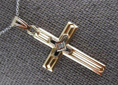 ANTIQUE .02CT OLD MINE DIAMOND 14KT 2 TONE GOLD 3D CROSS FLOATING PENDANT #27383