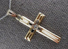ANTIQUE .02CT OLD MINE DIAMOND 14KT 2 TONE GOLD 3D CROSS FLOATING PENDANT #27383