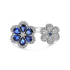 1.93CT DIAMOND AAA SAPPHIRE 14KT WHITE GOLD OVAL & ROUND DOUBLE FLOWER LOVE RING
