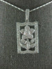ANTIQUE .43CT DIAMOND 18KT WHITE GOLD RECTANGULAR FILIGREE FLOWER PENDANT 11364
