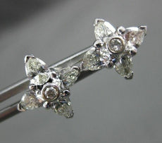 ANTIQUE 1.13CT ROUND & PEAR CUT DIAMOND 14KT WHITE GOLD CLUSTER EARRINGS #17126