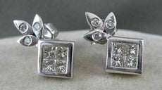 ESTATE 1.02CTW PRINCESS DIAMOND 14K WHITE GOLD HANGING EARRINGS F/G VVS/VS #3553