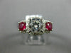 ESTATE LARGE 2.41CT DIAMOND & AAA RUBY 14KT WHITE GOLD 3 STONE ENGAGEMENT RING