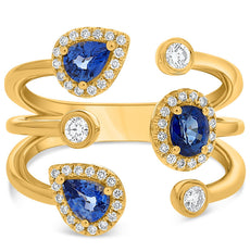 LARGE 1.14CT DIAMOND & AAA SAPPHIRE 14KT YELLOW GOLD MULTI SHAPE HALO BEZEL RING