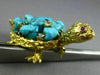 ESTATE WIDE 45.4CT DIAMOND & TURQUOISE 14K YELLOW GOLD HAPPY TURTLE PIN BROOCH