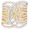 LARGE 4.05CT DIAMOND 18KT TRI COLOR GOLD 3D MULTI ROW LOVE KNOT ANNIVERSARY RING