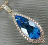 LARGE 3.12CT DIAMOND & AAA BLUE TOPAZ 14KT ROSE GOLD TEAR DROP FILIGREE PENDANT