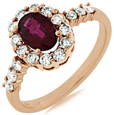 1.37CT DIAMOND & AAA RUBY 14KT ROSE GOLD 3D OVAL & ROUND HALO ENGAGEMENT RING