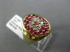 ESTATE WIDE 1.13CT DIAMOND & AAA PINK RUBY 14KT YELLOW GOLD 3D OVAL CLUSTER RING