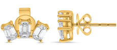 1.25CT DIAMOND 14KT YELLOW GOLD EMERALD CUT CLASSIC 3 STONE LOVE STUD EARRINGS