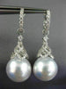 LARGE .95CT DIAMOND & SOUTH SEA PEARL 18KT WHITE GOLD FILIGREE HANGING EARRINGS