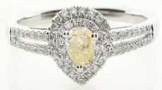 .93CT WHITE & FANCY YELLOW DIAMOND 18KT WHITE GOLD 3D PEAR SHAPE ENGAGEMENT RING