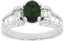 2.1CT DIAMOND & AAA RUSSALITE 14KT WHITE GOLD 3D OVAL & BAGUETTE ENGAGEMENT RING