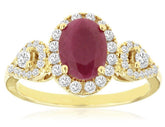 1.95CT DIAMOND & AAA RUBY 14KT YELLOW GOLD OVAL & ROUND 3 STONE ENGAGEMENT RING