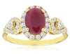 1.95CT DIAMOND & AAA RUBY 14KT YELLOW GOLD OVAL & ROUND 3 STONE ENGAGEMENT RING