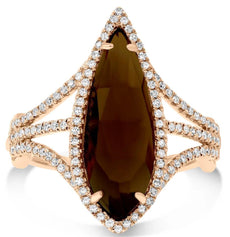 LARGE 3.09CT DIAMOND & AAA SMOKY QUARTZ 14KT ROSE GOLD MARQUISE & ROUND FUN RING