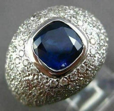 ESTATE LARGE 2.90CT DIAMOND & AAA SAPPHIRE 18KT WHITE GOLD PAVE ENGAGEMENT RING