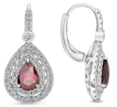 2.0CT DIAMOND & AAA RUBY 18KT WHITE GOLD 3D PEAR SHAPE & ROUND HANGING EARRINGS