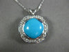 ANTIQUE .45CT DIAMOND & AAA TURQUOISE 14KT WHITE GOLD SQUARE HALO PENDANT #14800