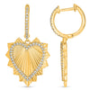 ESTATE .28CT DIAMOND 14K YELLOW GOLD OPEN HEART LEAF HUGGIE FUN HANGING EARRINGS