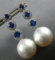 1.87CT DIAMOND & AAA SAPPHIRE & PEARL 18KT WHITE GOLD JOURNEY HANGING EARRINGS