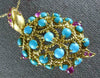 ANTIQUE LARGE 5.0CT AAA RUBY & TURQUOISE 18K YELLOW GOLD TURTLE BROOCH PIN #1909