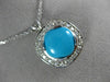 ANTIQUE .45CT DIAMOND & AAA TURQUOISE 14KT WHITE GOLD SQUARE HALO PENDANT #14800